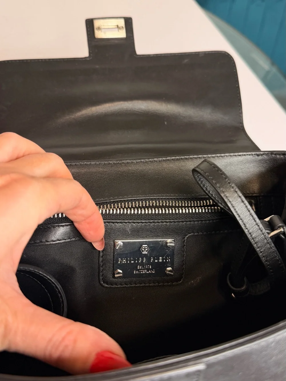Philipp Plein Black Leather Studded Top-Handle Satchel